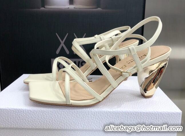 Discount Fendi Rhodes Lambskin Strap Heel Sandals 7.5cm White 2060175