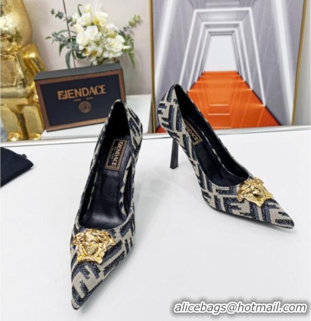 Luxury Cheap Versace x Fendi Fendace FF Fabric Pumps 11cm Grey 062164