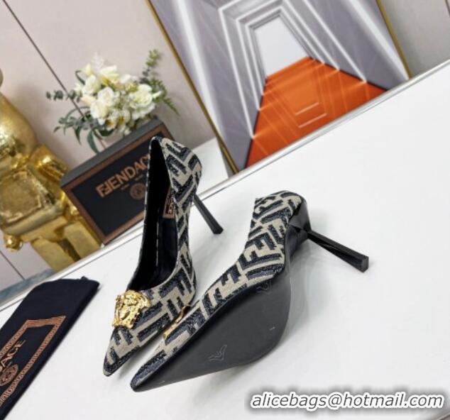 Luxury Cheap Versace x Fendi Fendace FF Fabric Pumps 11cm Grey 062164