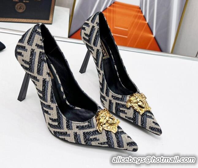 Luxury Cheap Versace x Fendi Fendace FF Fabric Pumps 11cm Grey 062164