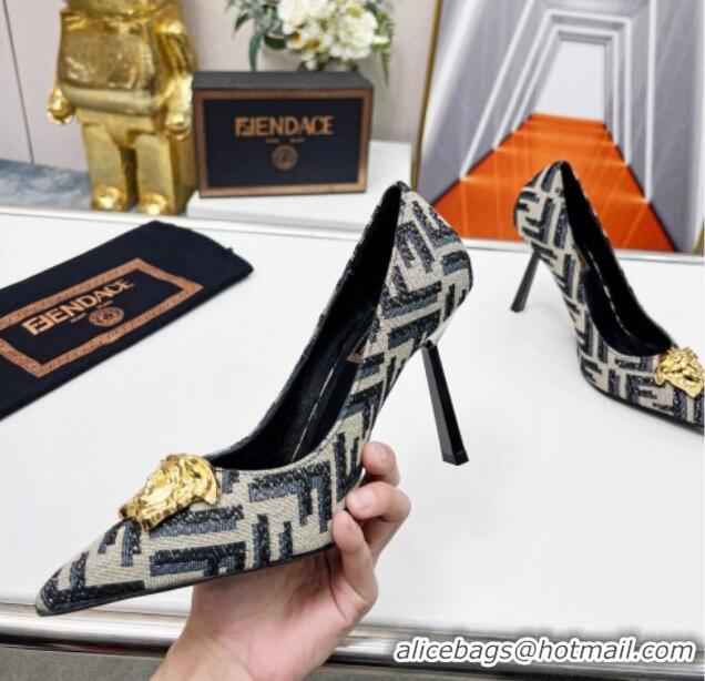 Luxury Cheap Versace x Fendi Fendace FF Fabric Pumps 11cm Grey 062164