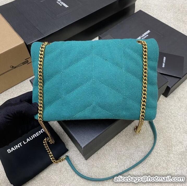 Good Taste SAINT LAURENT PUFFER CHAIN BAG IN DENIM AND SMOOTH LEATHER 320333 Lake blue