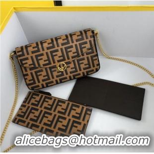 Top Quality Top Grade FENDI CHAIN FF Original Leather bag 8841 Brown