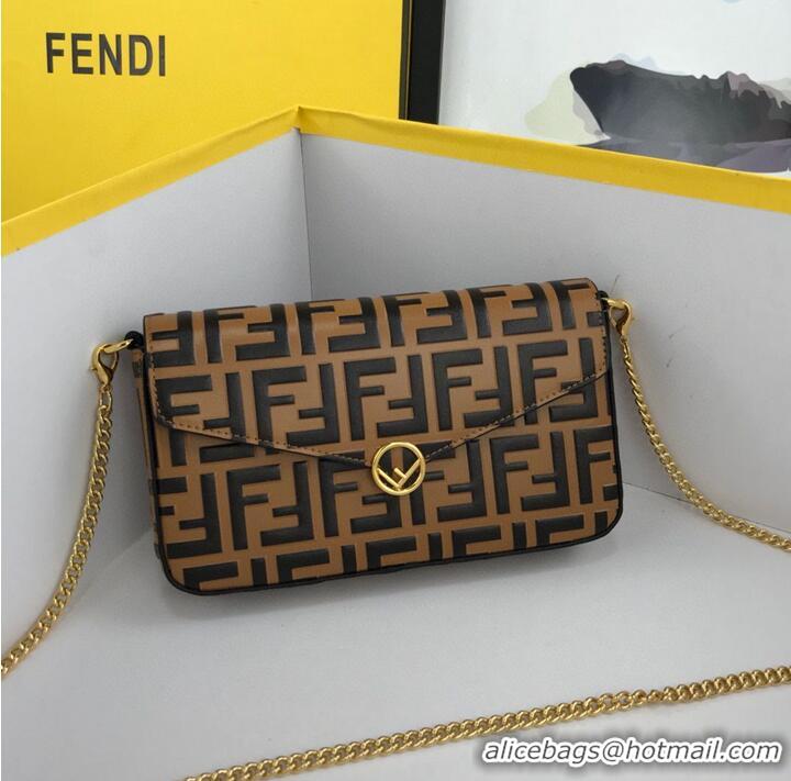 Top Quality Top Grade FENDI CHAIN FF Original Leather bag 8841 Brown