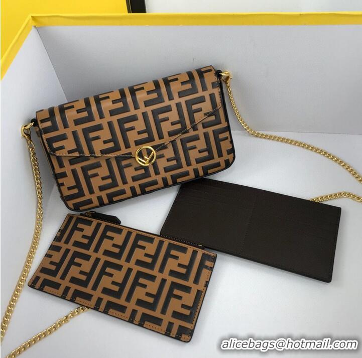 Top Quality Top Grade FENDI CHAIN FF Original Leather bag 8841 Brown