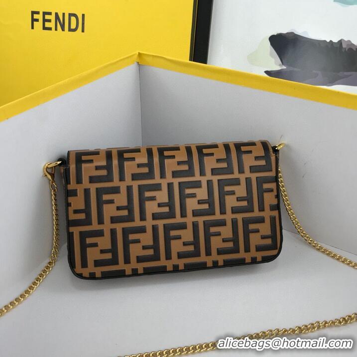 Top Quality Top Grade FENDI CHAIN FF Original Leather bag 8841 Brown