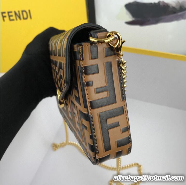 Top Quality Top Grade FENDI CHAIN FF Original Leather bag 8841 Brown