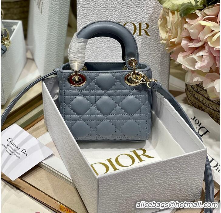 Good Looking MICRO DIORAMOUR LADY DIOR BAG S08568 Gray & Gold-Tone Metal