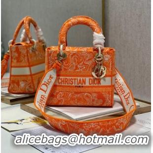 Promotional MEDIUM LADY D-LITE BAG Fluorescent Orange Toile de Jouy Reverse Embroidery M0565ORO