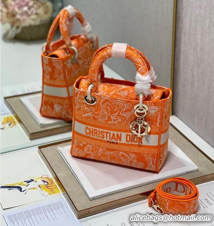 Promotional MEDIUM LADY D-LITE BAG Fluorescent Orange Toile de Jouy Reverse Embroidery M0565ORO