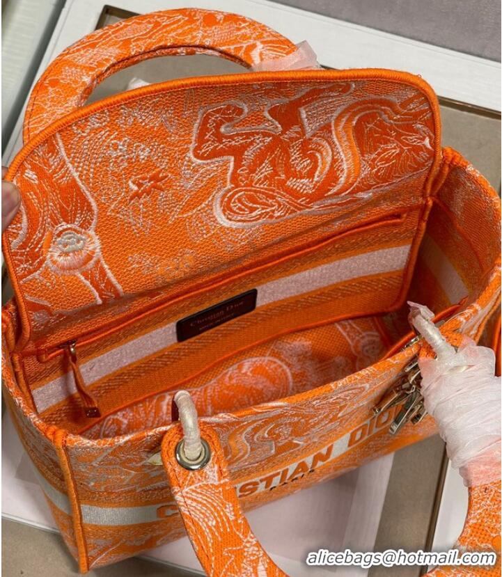 Promotional MEDIUM LADY D-LITE BAG Fluorescent Orange Toile de Jouy Reverse Embroidery M0565ORO