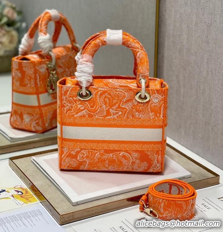 Promotional MEDIUM LADY D-LITE BAG Fluorescent Orange Toile de Jouy Reverse Embroidery M0565ORO