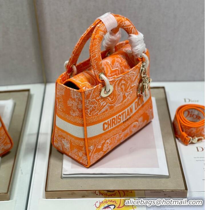 Promotional MEDIUM LADY D-LITE BAG Fluorescent Orange Toile de Jouy Reverse Embroidery M0565ORO