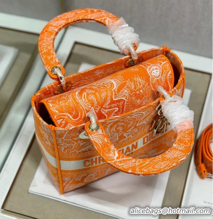 Promotional MEDIUM LADY D-LITE BAG Fluorescent Orange Toile de Jouy Reverse Embroidery M0565ORO