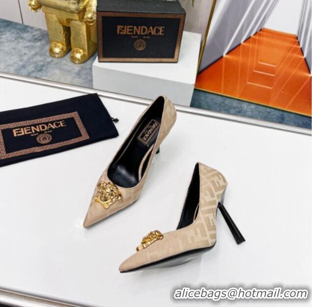 Original Cheap Versace x Fendi Fendace FF Fabric Pumps 11cm Beige 062165