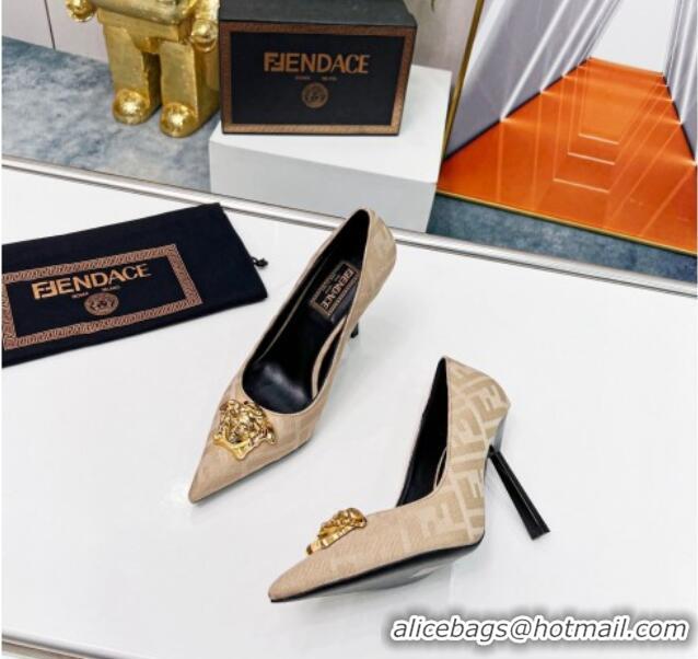 Original Cheap Versace x Fendi Fendace FF Fabric Pumps 11cm Beige 062165