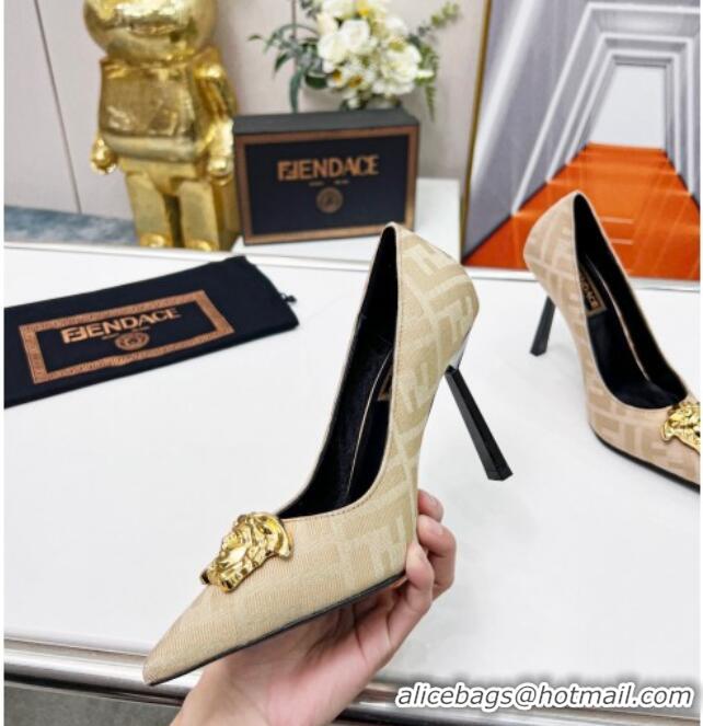 Original Cheap Versace x Fendi Fendace FF Fabric Pumps 11cm Beige 062165