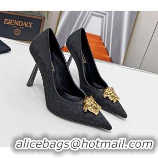 Stylish Versace x Fendi Fendace FF Fabric Pumps 11cm 062165 Black