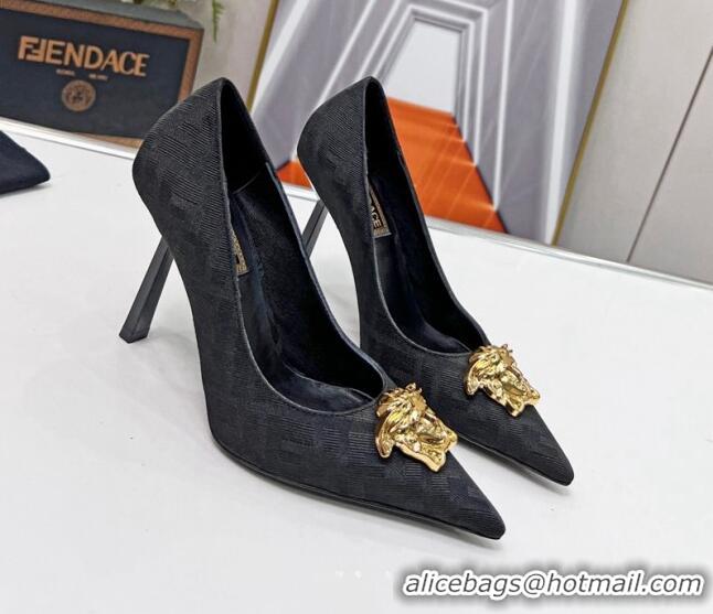 Stylish Versace x Fendi Fendace FF Fabric Pumps 11cm 062165 Black