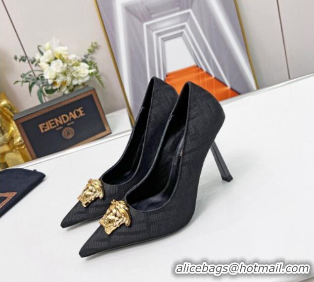 Stylish Versace x Fendi Fendace FF Fabric Pumps 11cm 062165 Black