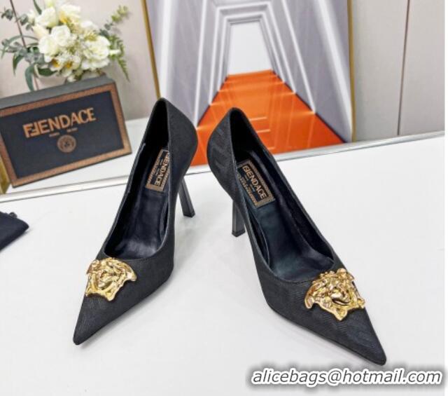 Stylish Versace x Fendi Fendace FF Fabric Pumps 11cm 062165 Black