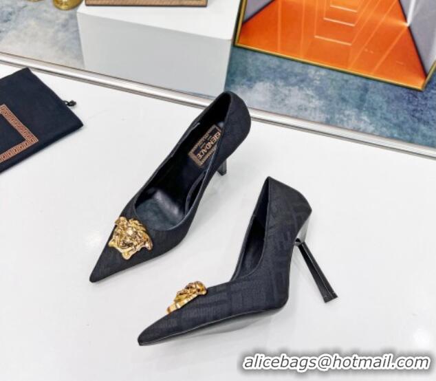 Stylish Versace x Fendi Fendace FF Fabric Pumps 11cm 062165 Black