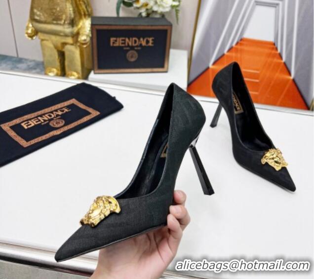 Stylish Versace x Fendi Fendace FF Fabric Pumps 11cm 062165 Black