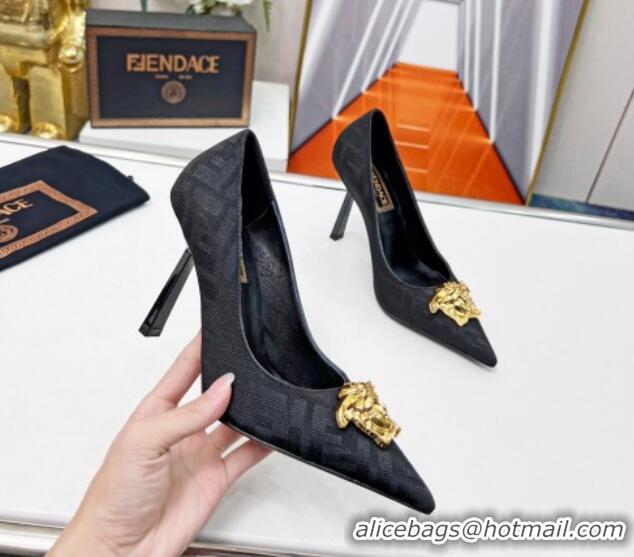 Stylish Versace x Fendi Fendace FF Fabric Pumps 11cm 062165 Black