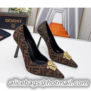 Luxury Versace x Fendi Fendace FF Fabric Pumps 11cm 062165 Brown