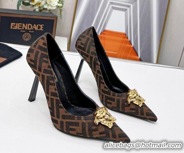 Luxury Versace x Fendi Fendace FF Fabric Pumps 11cm 062165 Brown