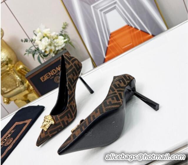 Luxury Versace x Fendi Fendace FF Fabric Pumps 11cm 062165 Brown