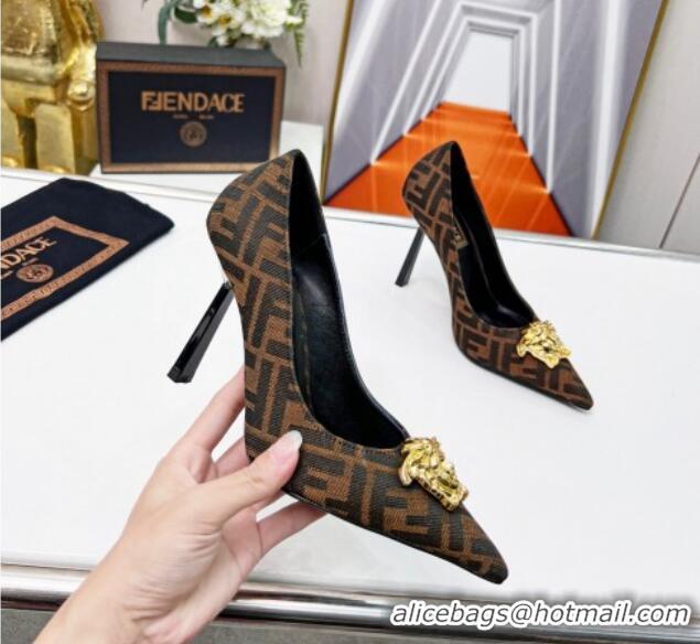 Luxury Versace x Fendi Fendace FF Fabric Pumps 11cm 062165 Brown