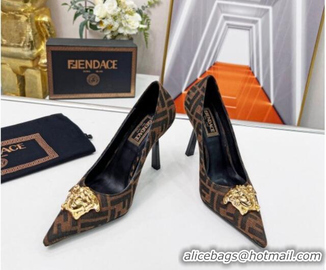 Luxury Versace x Fendi Fendace FF Fabric Pumps 11cm 062165 Brown