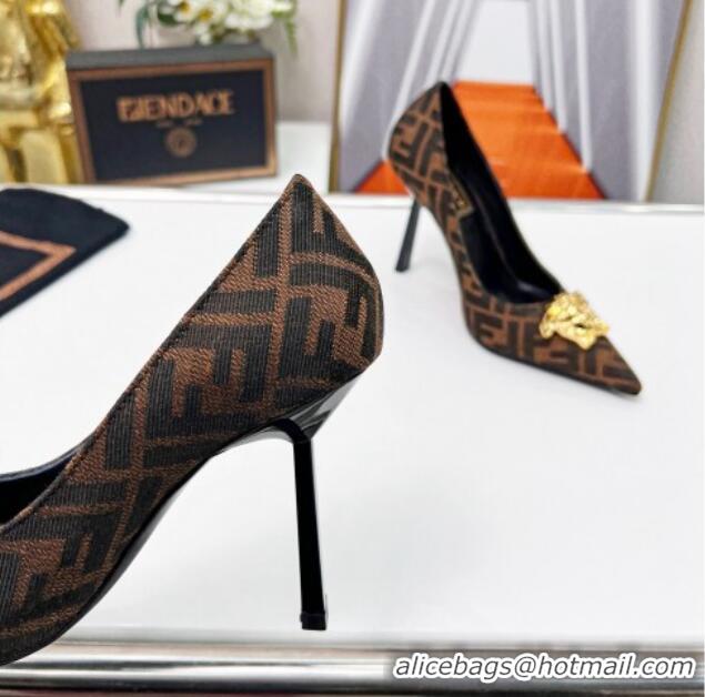 Luxury Versace x Fendi Fendace FF Fabric Pumps 11cm 062165 Brown