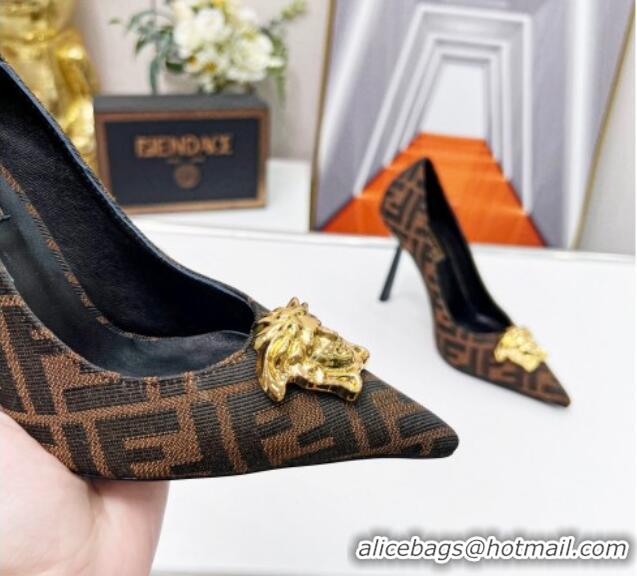 Luxury Versace x Fendi Fendace FF Fabric Pumps 11cm 062165 Brown