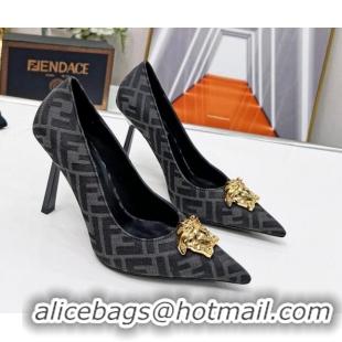 Grade Versace x Fendi Fendace FF Fabric Pumps 11cm 062165 Grey 