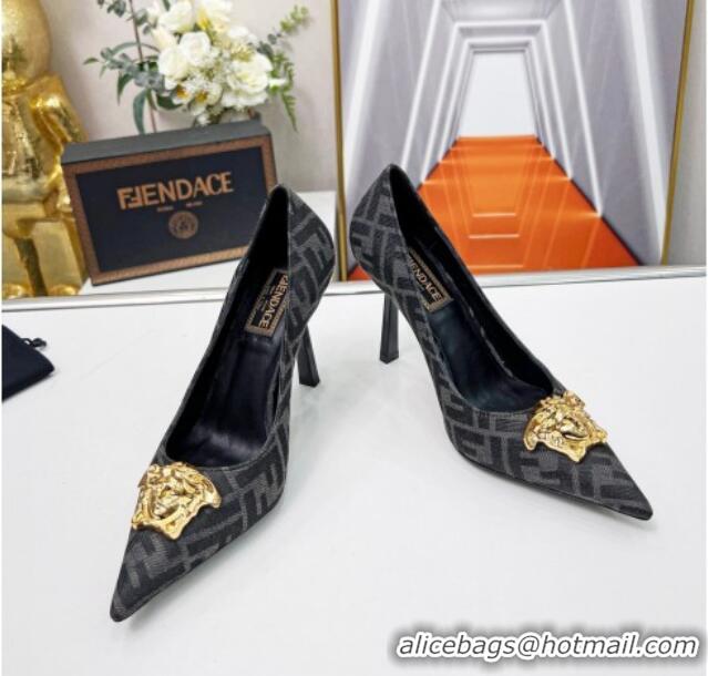 Grade Versace x Fendi Fendace FF Fabric Pumps 11cm 062165 Grey 