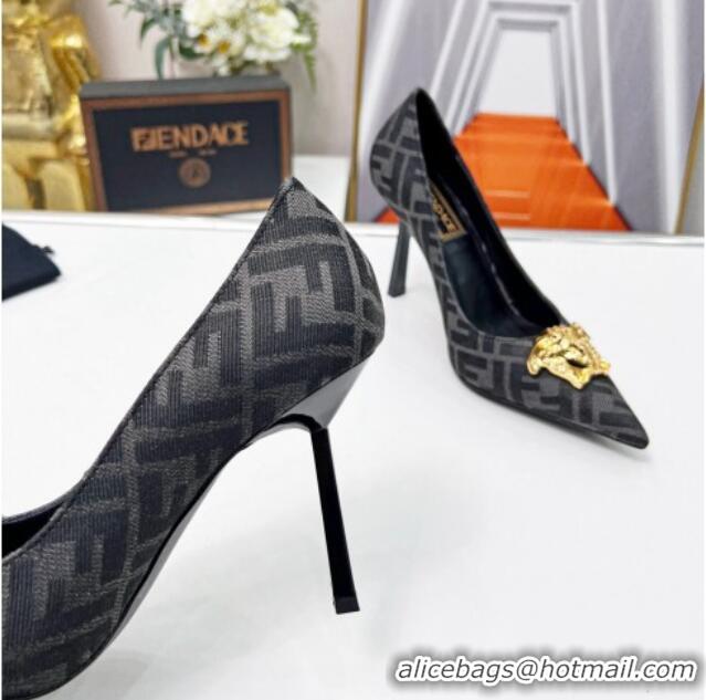 Grade Versace x Fendi Fendace FF Fabric Pumps 11cm 062165 Grey 