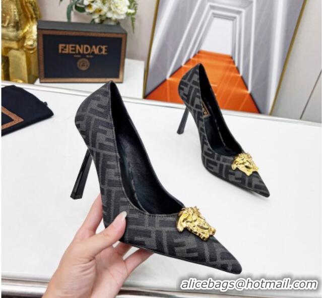 Grade Versace x Fendi Fendace FF Fabric Pumps 11cm 062165 Grey 