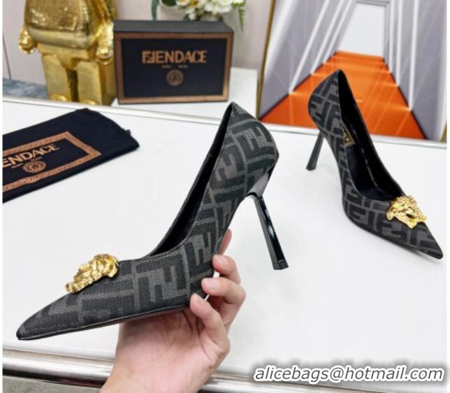 Grade Versace x Fendi Fendace FF Fabric Pumps 11cm 062165 Grey 