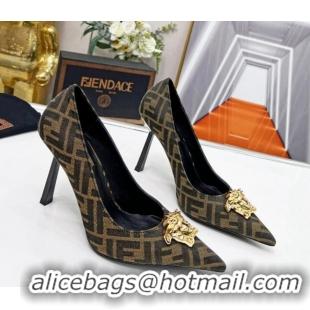 Duplicate Versace x Fendi Fendace FF Fabric Pumps 11cm 062165 Coffee Brown