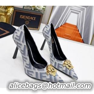 Good Quality Versace x Fendi Fendace FF Fabric Pumps 11cm 062165 Light Grey