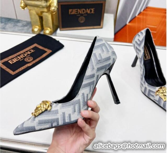 Good Quality Versace x Fendi Fendace FF Fabric Pumps 11cm 062165 Light Grey