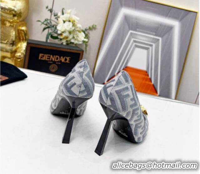 Good Quality Versace x Fendi Fendace FF Fabric Pumps 11cm 062165 Light Grey