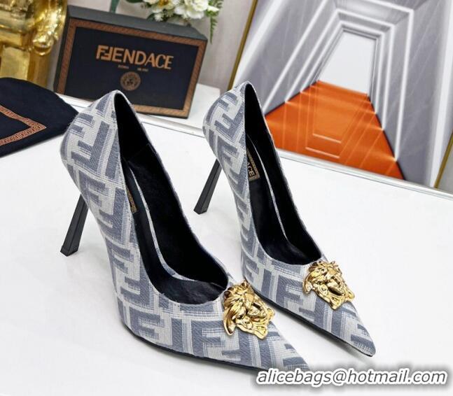 Good Quality Versace x Fendi Fendace FF Fabric Pumps 11cm 062165 Light Grey