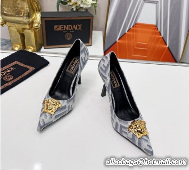 Good Quality Versace x Fendi Fendace FF Fabric Pumps 11cm 062165 Light Grey