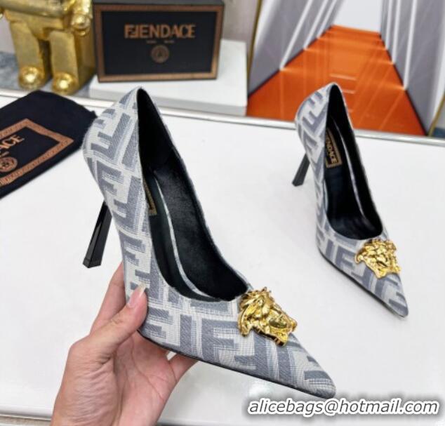 Good Quality Versace x Fendi Fendace FF Fabric Pumps 11cm 062165 Light Grey