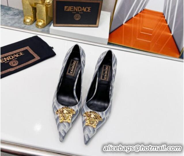 Good Quality Versace x Fendi Fendace FF Fabric Pumps 11cm 062165 Light Grey