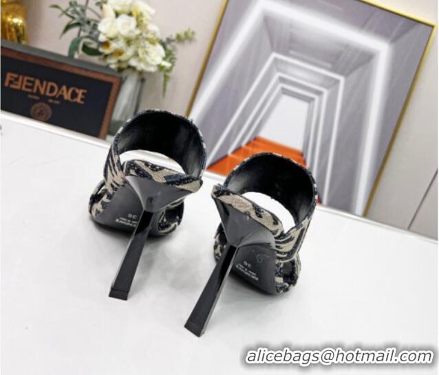 Classic Hot Versace x Fendi Fendace FF Fabric Slide Sandals 11cm Grey 062171