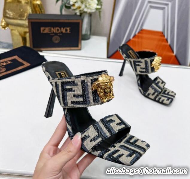 Classic Hot Versace x Fendi Fendace FF Fabric Slide Sandals 11cm Grey 062171